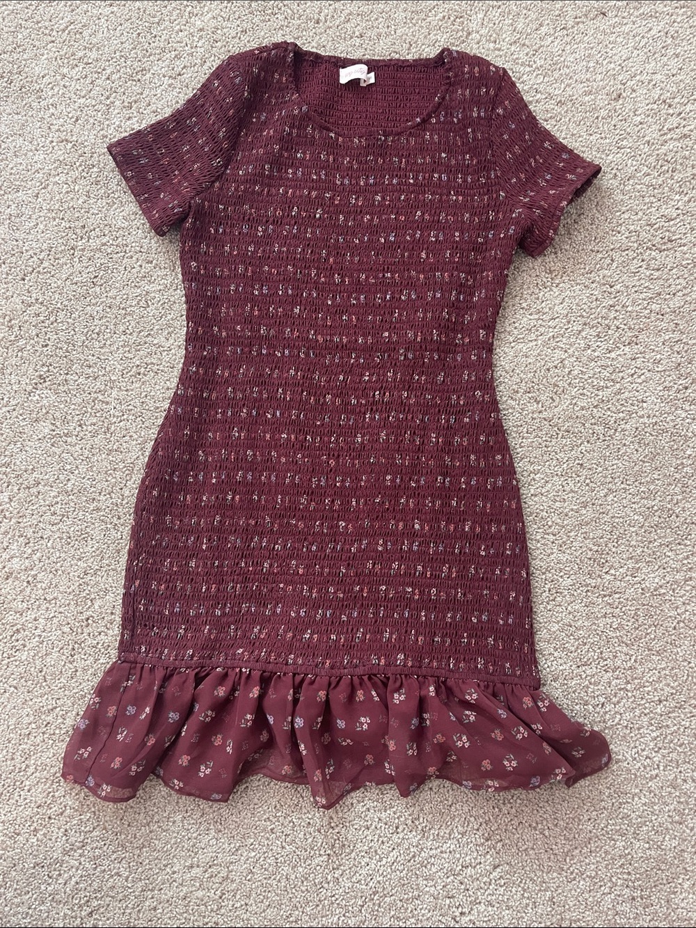 Ivy City Co Burgundy Floral Smocked Dress